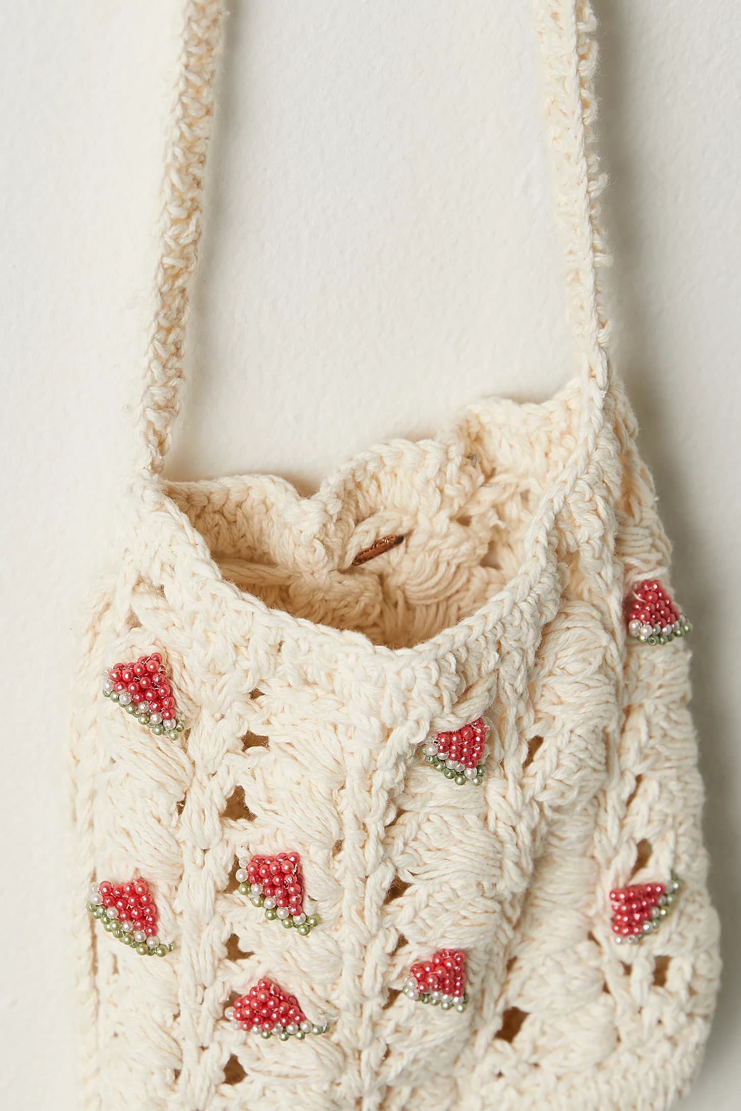 COTTON CROCHET CROSSBODY  BAG WITH BEADED DETAILING
