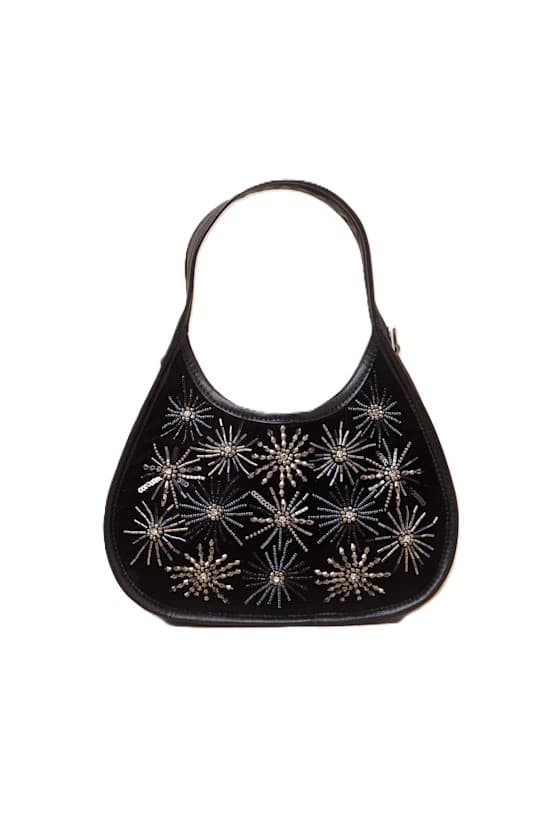 STARY BLACK VELVET BEADED HANDBAG