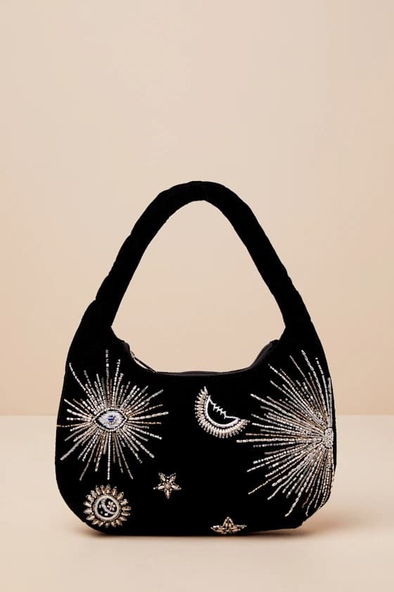 DESIRE BLACK VELVET BEADED HANDBAG