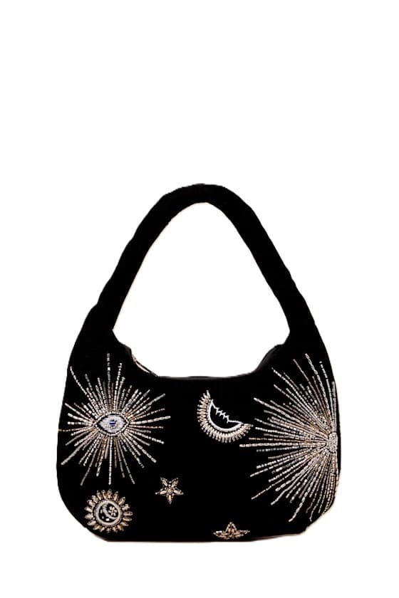 DESIRE BLACK VELVET BEADED HANDBAG