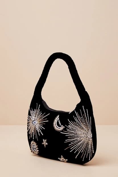 DESIRE BLACK VELVET BEADED HANDBAG