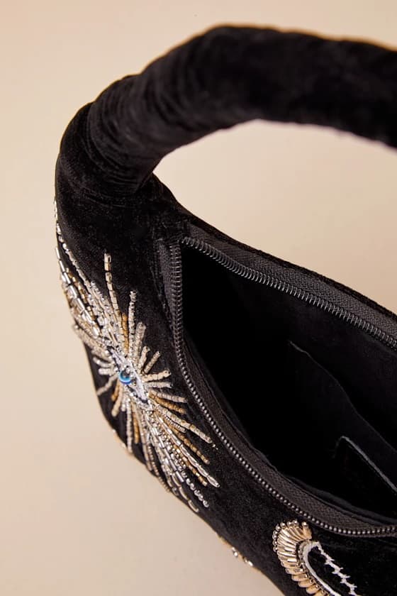 DESIRE BLACK VELVET BEADED HANDBAG