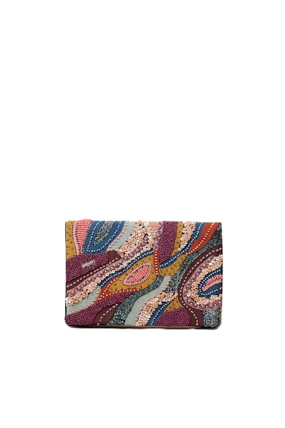 BLACK MULTI BEADED EMBOIDERED ABSTRACT CLUTCH