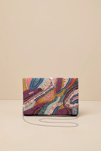BLACK MULTI BEADED EMBOIDERED ABSTRACT CLUTCH