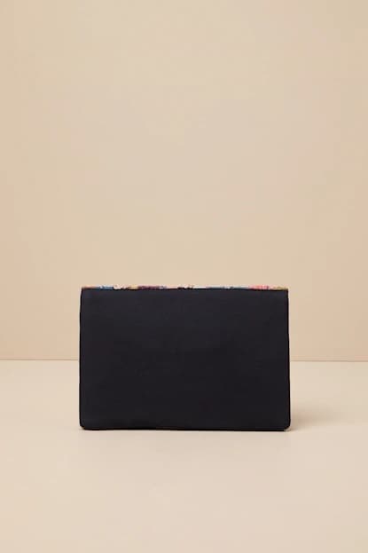 BLACK MULTI BEADED EMBOIDERED ABSTRACT CLUTCH