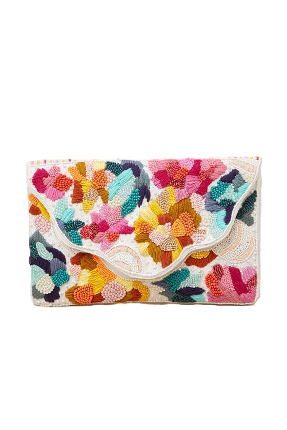 CHARM WHITE MULTICOLOR EMBROIDRED CLUTCH