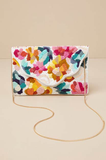 CHARM WHITE MULTICOLOR EMBROIDRED CLUTCH