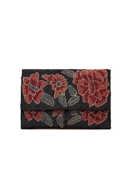 FLORAL BLACK BEADED CLUTCH