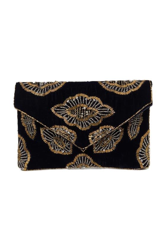 NAVY BLUE VELVET SEQUIN CLUTCH
