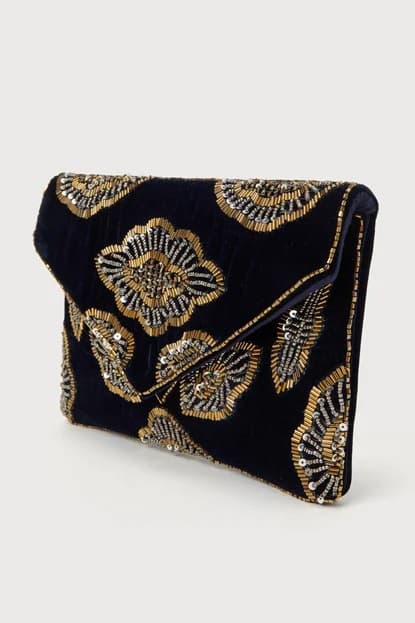 NAVY BLUE VELVET SEQUIN CLUTCH