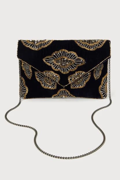 NAVY BLUE VELVET SEQUIN CLUTCH
