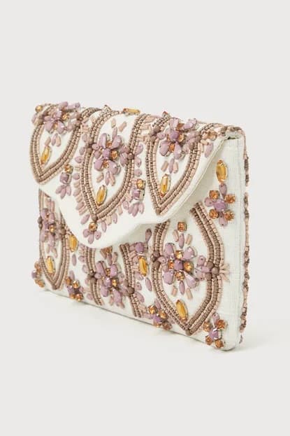 MAUVE RHINESTONE BEADED CLUTCH