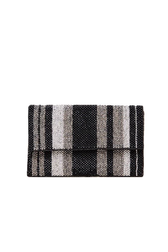 BLACK SILVER STRIPE BEADED CLUTCH