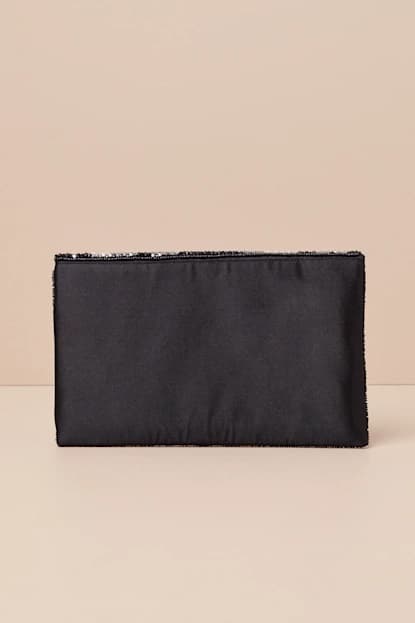 BLACK SILVER STRIPE BEADED CLUTCH