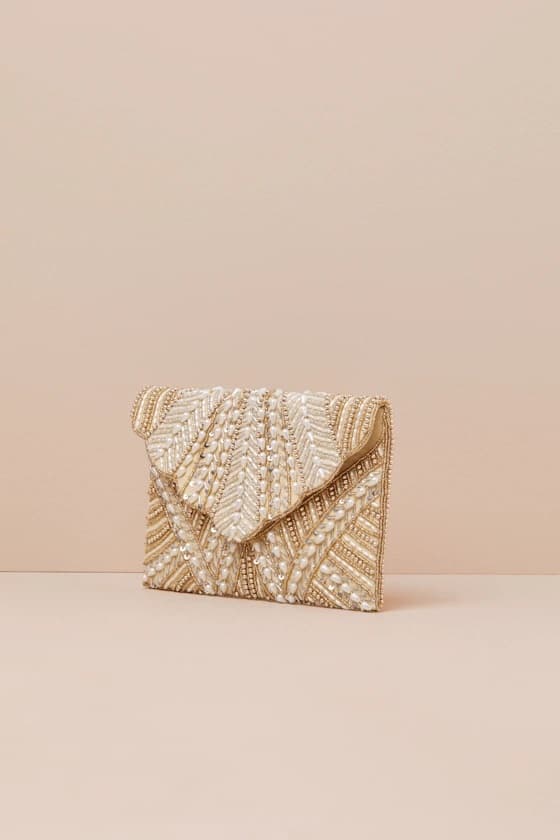 KENDA GOLD BEADED SCALLOPED CLUTCH