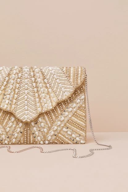 KENDA GOLD BEADED SCALLOPED CLUTCH