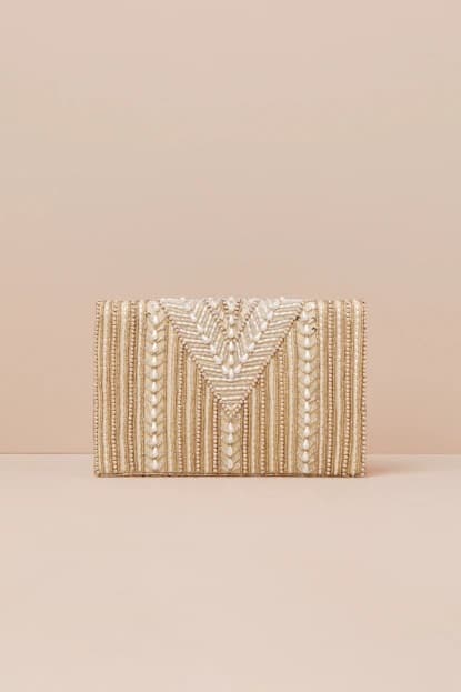 KENDA GOLD BEADED SCALLOPED CLUTCH