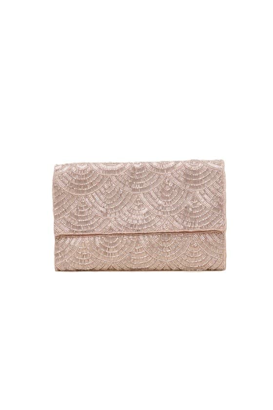 CLEAR BLUSH BEADED CLUTCH