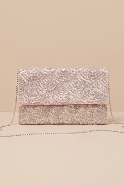 CLEAR BLUSH BEADED CLUTCH