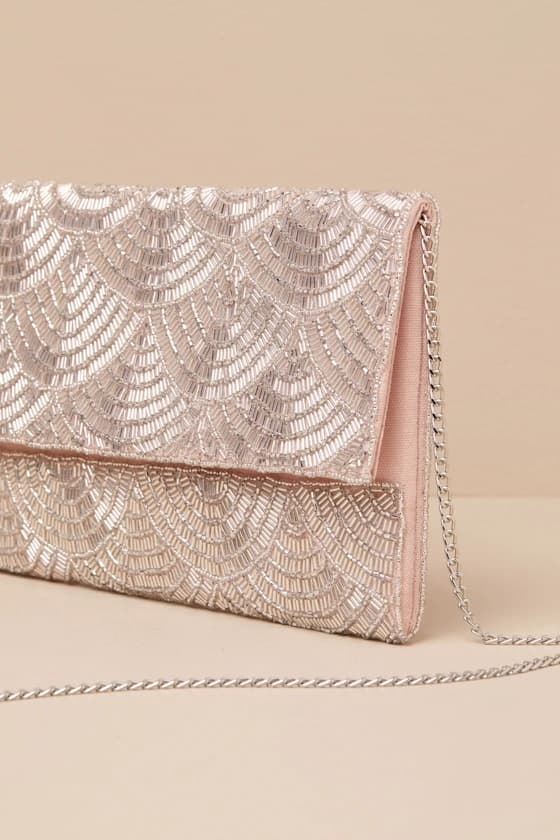 CLEAR BLUSH BEADED CLUTCH