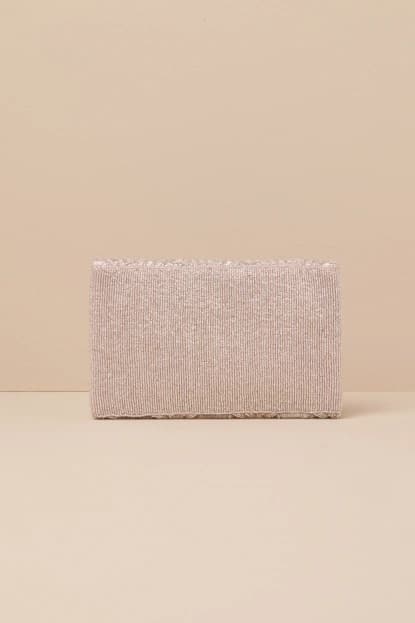 CLEAR BLUSH BEADED CLUTCH