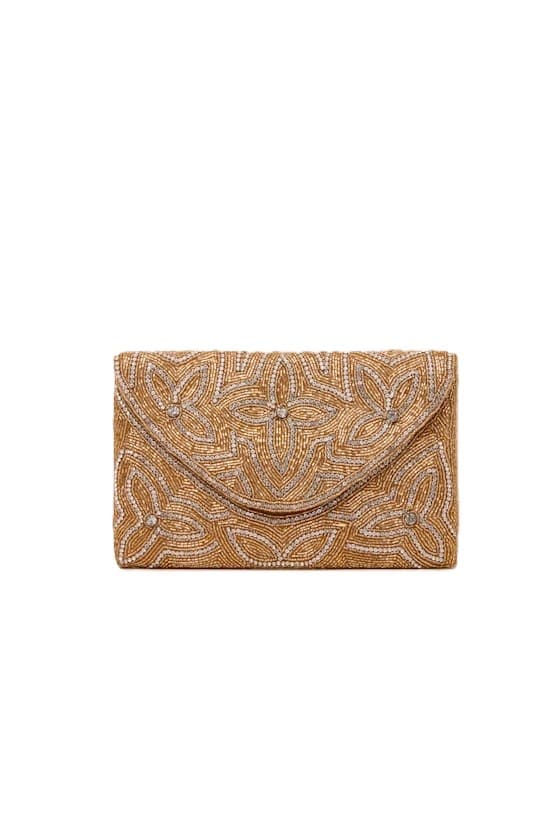 RHINESTONE GOLD BEADED CLUTCH