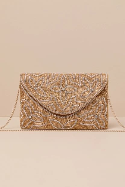 RHINESTONE GOLD BEADED CLUTCH