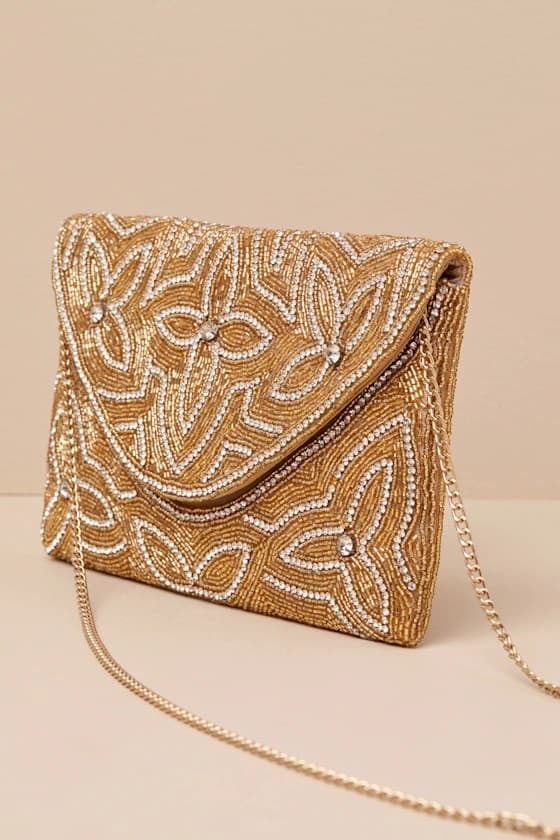 RHINESTONE GOLD BEADED CLUTCH