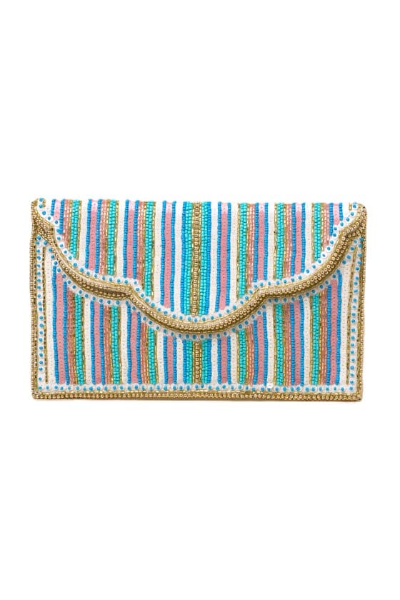 MULTI STRIPED BEADED SEQUIN CLUTCH