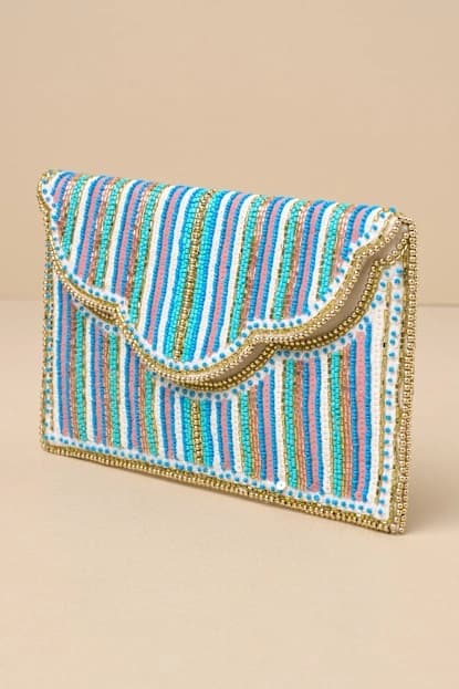 MULTI STRIPED BEADED SEQUIN CLUTCH