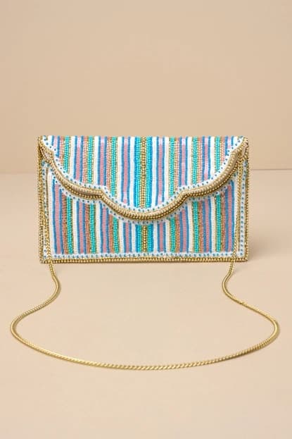 MULTI STRIPED BEADED SEQUIN CLUTCH