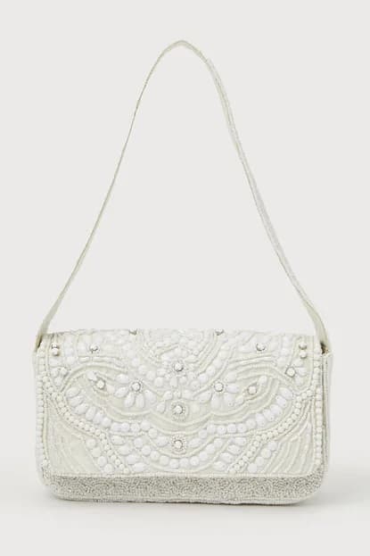 GLAMOROUS SHINE IVORY BEADED SHOULDER BAG