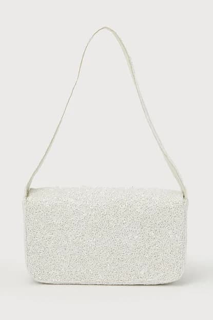 GLAMOROUS SHINE IVORY BEADED SHOULDER BAG