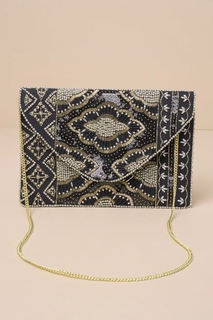 ETCHED STONE BEADED FASHION CLUTCH