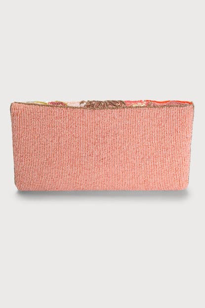 BEAUTIFUL PEACH PINK MULTI FLORAL BEADED CLUTCH