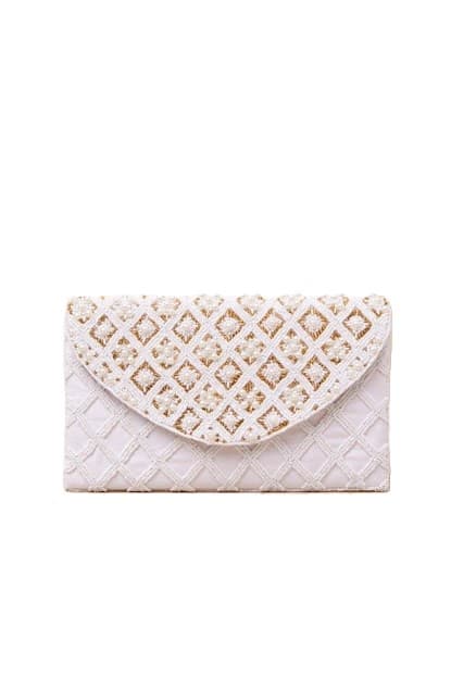 LUXURIOUS WHITE BEADED PEARL CLUTCH