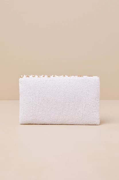 LUXURIOUS WHITE BEADED PEARL CLUTCH