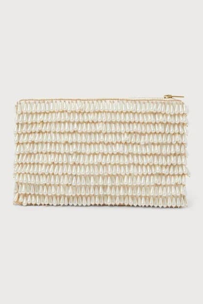 GLAMOROUS WHITE PEARL FRINGE CROSSBODY BAG