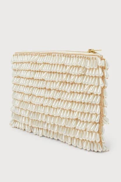 GLAMOROUS WHITE PEARL FRINGE CROSSBODY BAG