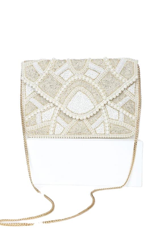 LOVE WHITE MULTI BEADED CLUTCH