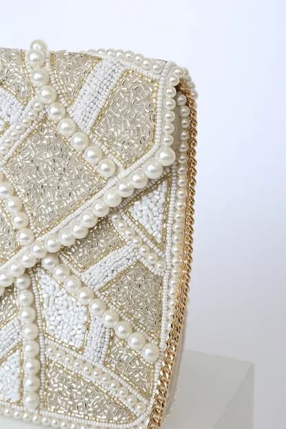 LOVE WHITE MULTI BEADED CLUTCH