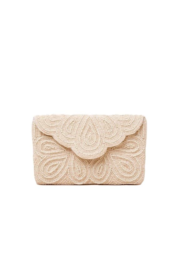 STUNNING ADDITION WHITE BEADED CLUTCH