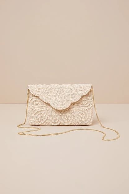 STUNNING ADDITION WHITE BEADED CLUTCH