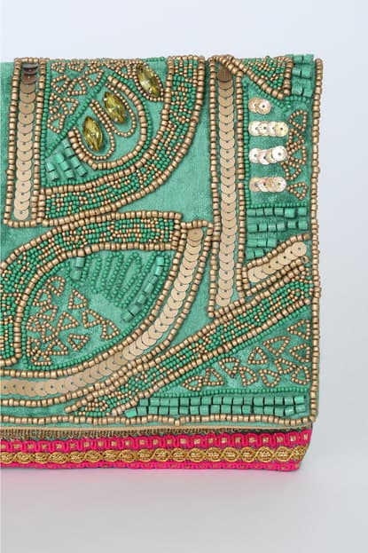 GREEN VELVET BEADED CLUTCH