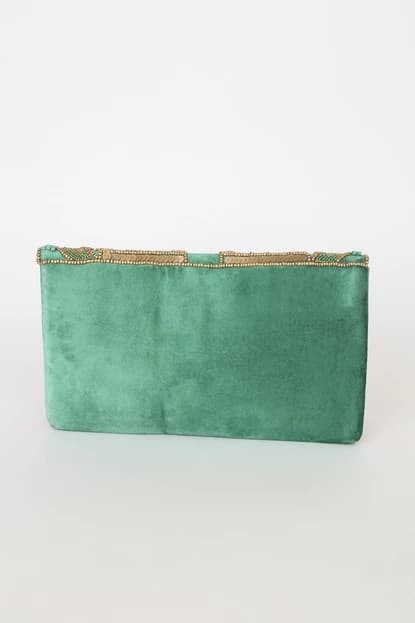 GREEN VELVET BEADED CLUTCH