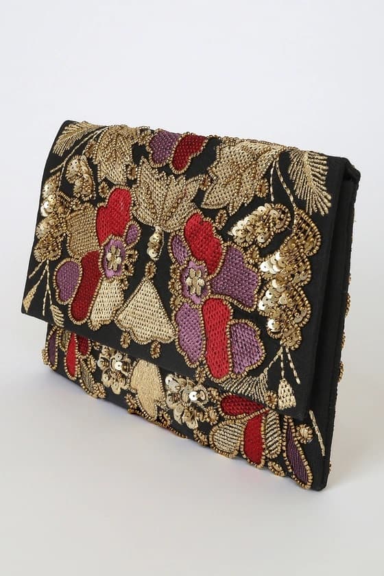 MULTI BLACK EMBROIDERED CLUTCH