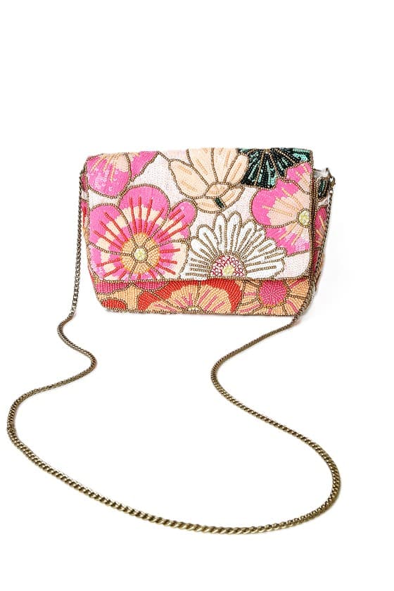 PINK MULTI SEQUIN BEADED CROSSBODY BAG