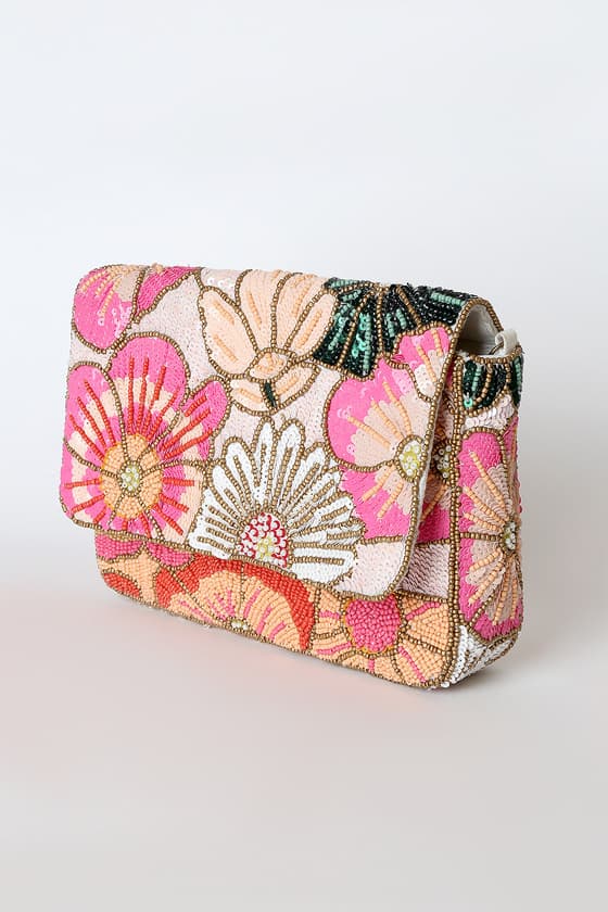 PINK MULTI SEQUIN BEADED CROSSBODY BAG