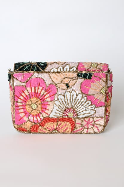 PINK MULTI SEQUIN BEADED CROSSBODY BAG
