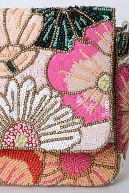 PINK MULTI SEQUIN BEADED CROSSBODY BAG